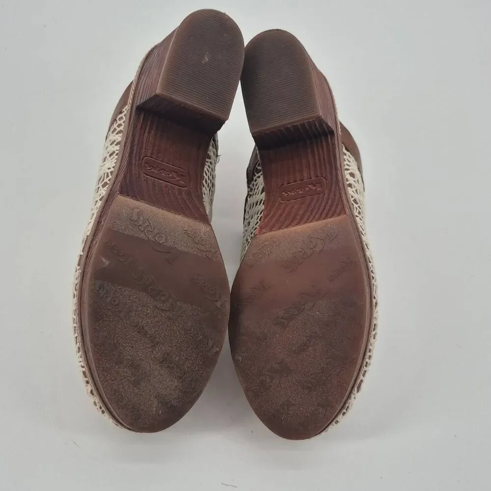 KORKS Clogs Womens Size 9 NORA Brown White Crochet Heels